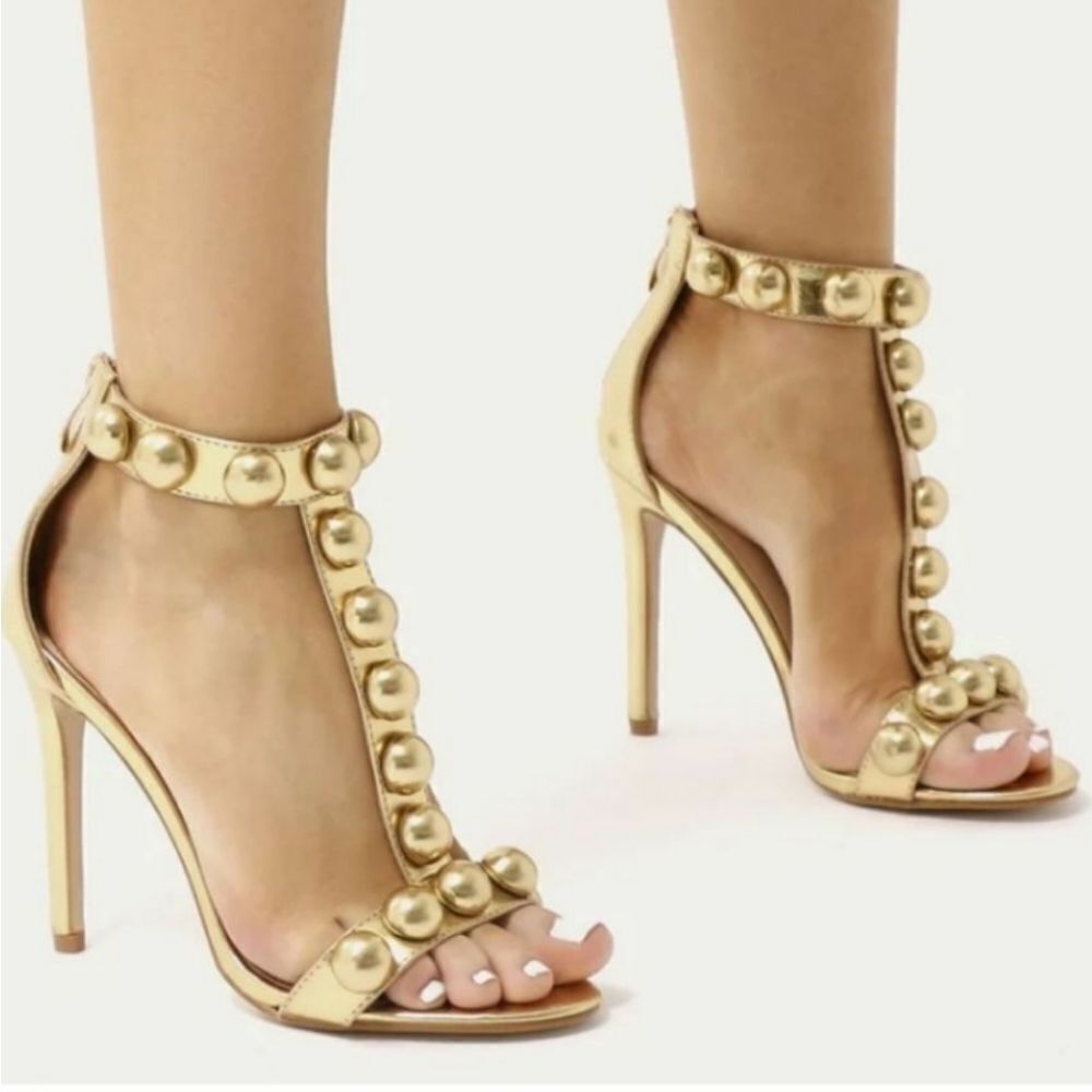 BRAND NEW I.N.C INTERNATIONAL CONCEPTS GOLD BALLS BEADING OPEN TOE HEEL SANDAL